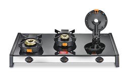 Picture of Prestige Svachh  GTSV-03 3Burners Glass Manual Gas Stove with Liftable Burner Set (3BSVACHH)