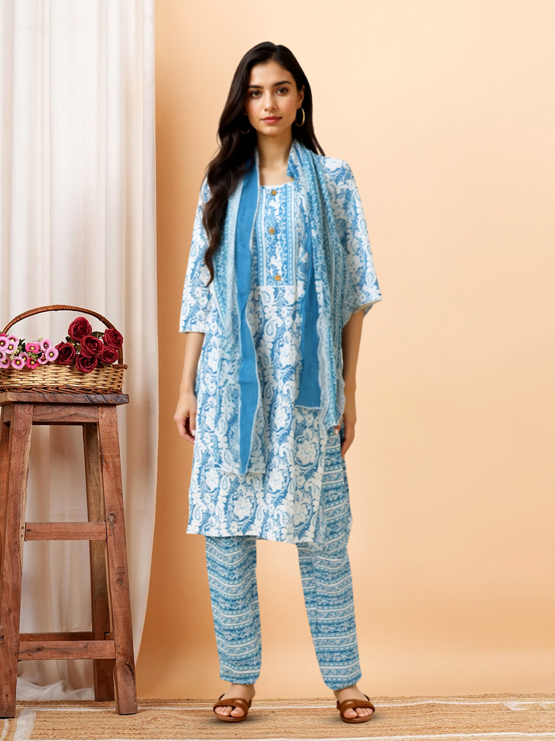 Picture of  Floral Ethnic Printed Kurta with Pant & Dupatta Set