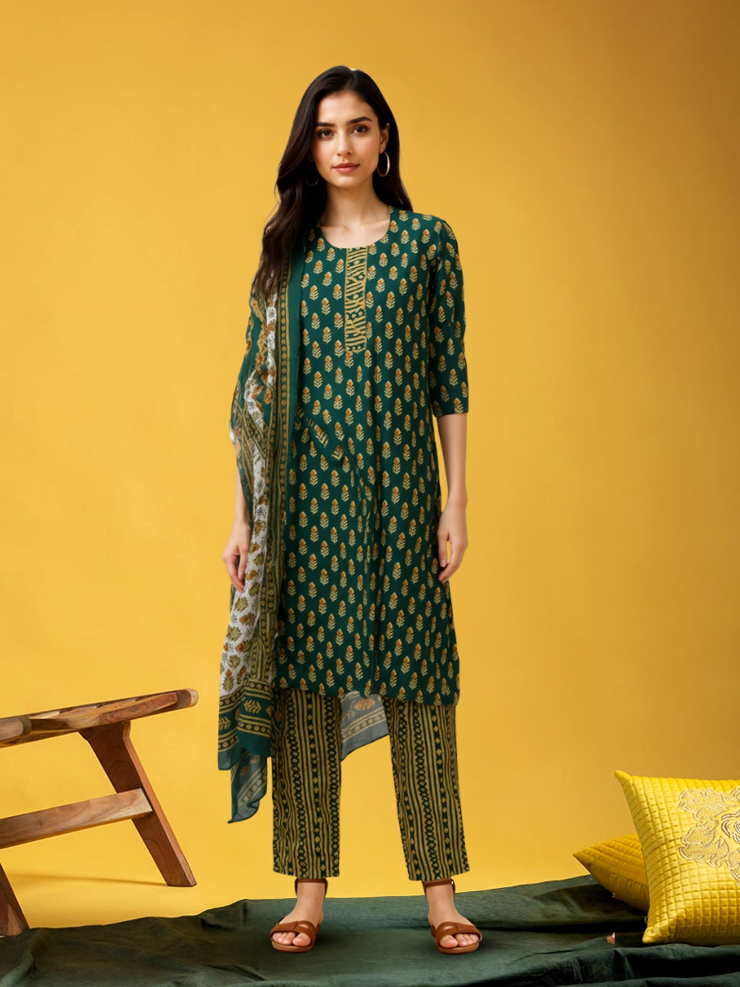 Picture of Timeless Patterns, Modern Flair Printed Straight Kurta with Pant & Dupatta Set