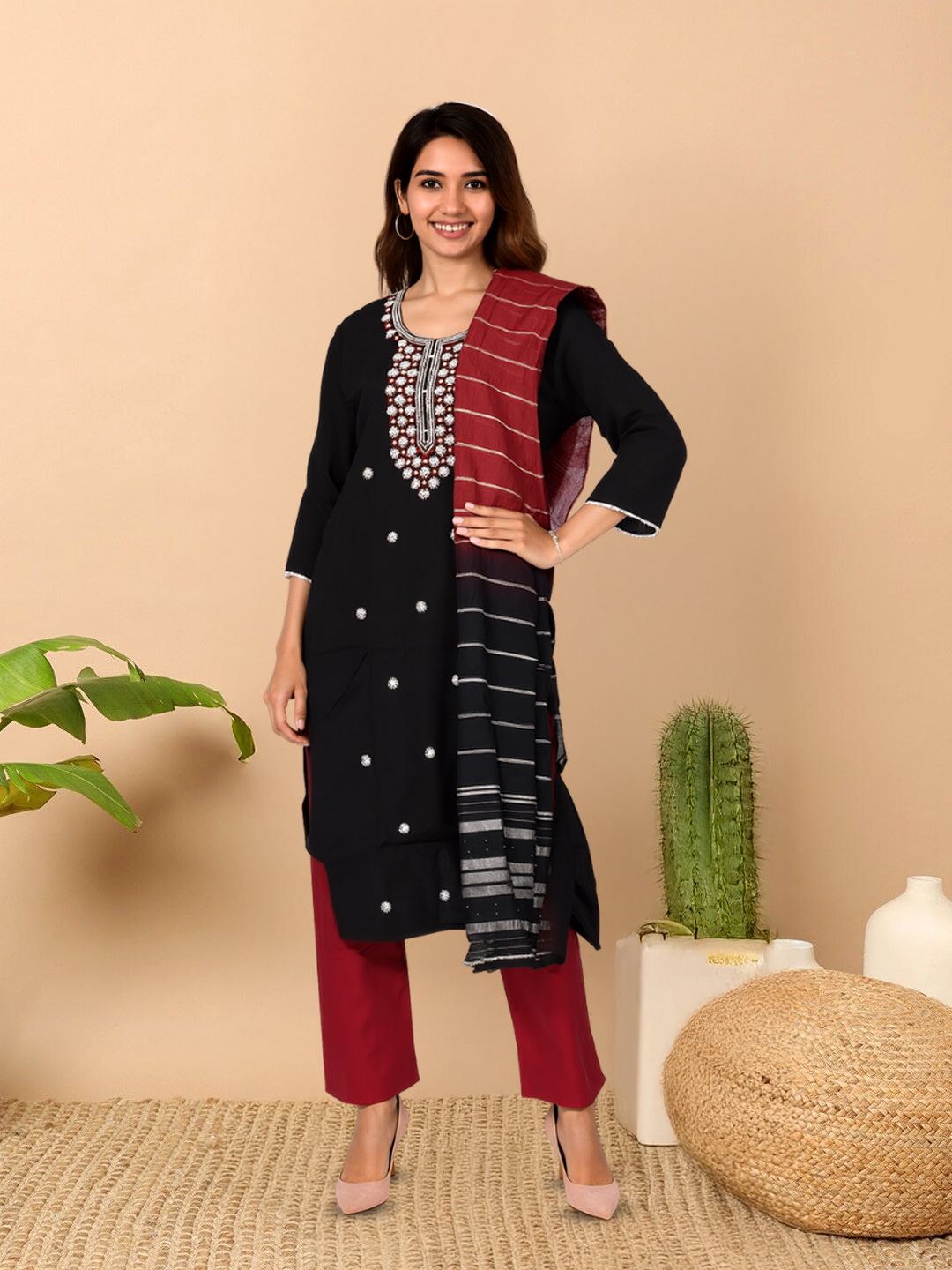 Picture of Graceful Embroidered Kurta with Pant & Dupatta Set