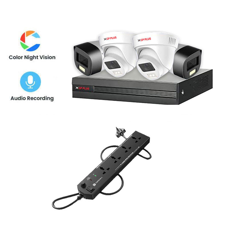 Picture of CP PLUS 4 CCTV Cameras Combo (2 Indoor & 2 Outdoor CCTV Cameras) (Colour's View with mic) + DVR + HDD + Accessories + Power Supply + 90m Cable + Power Strip