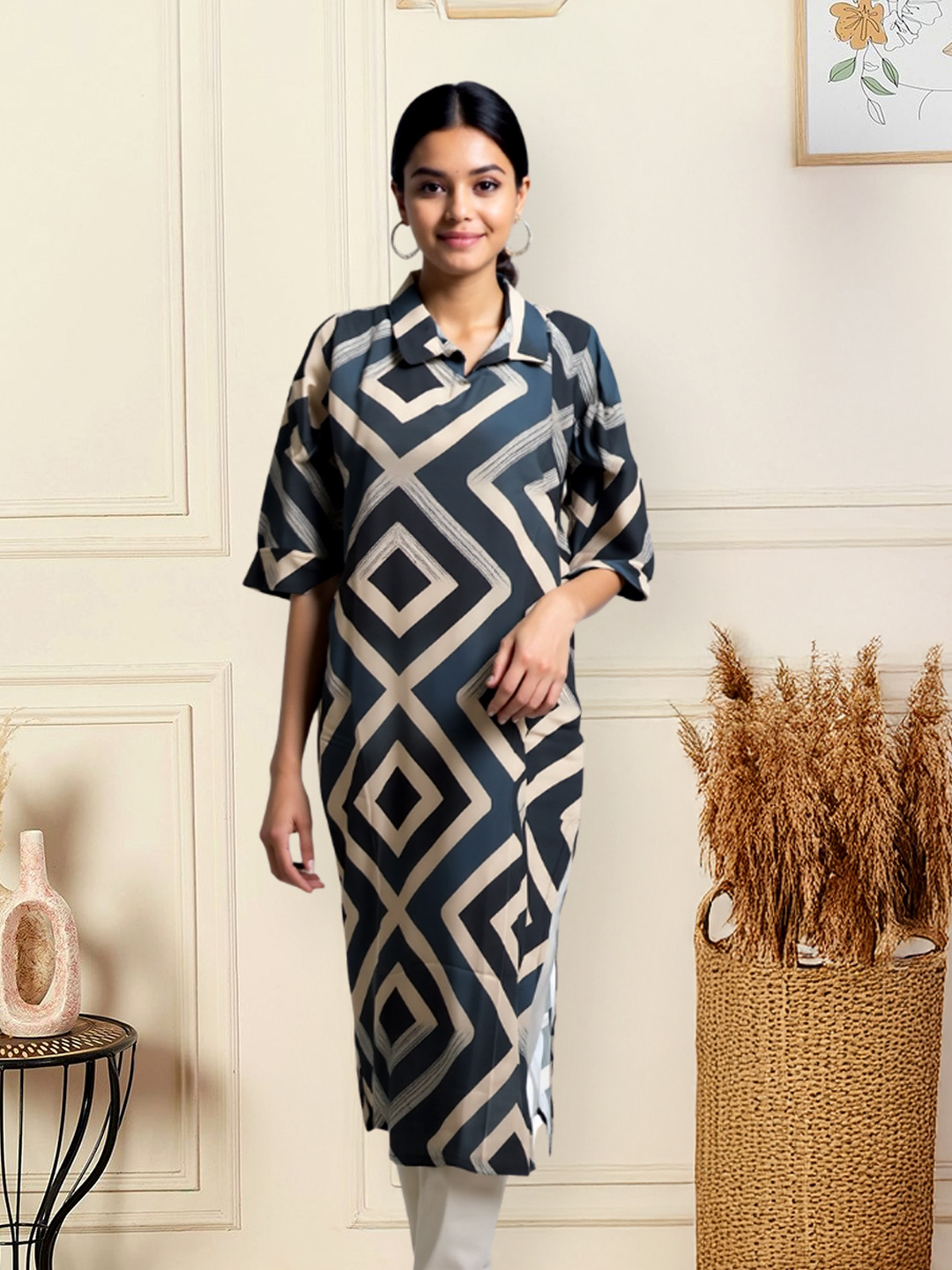Picture of Contemporary Geometric Printed Collar Neck Kurta