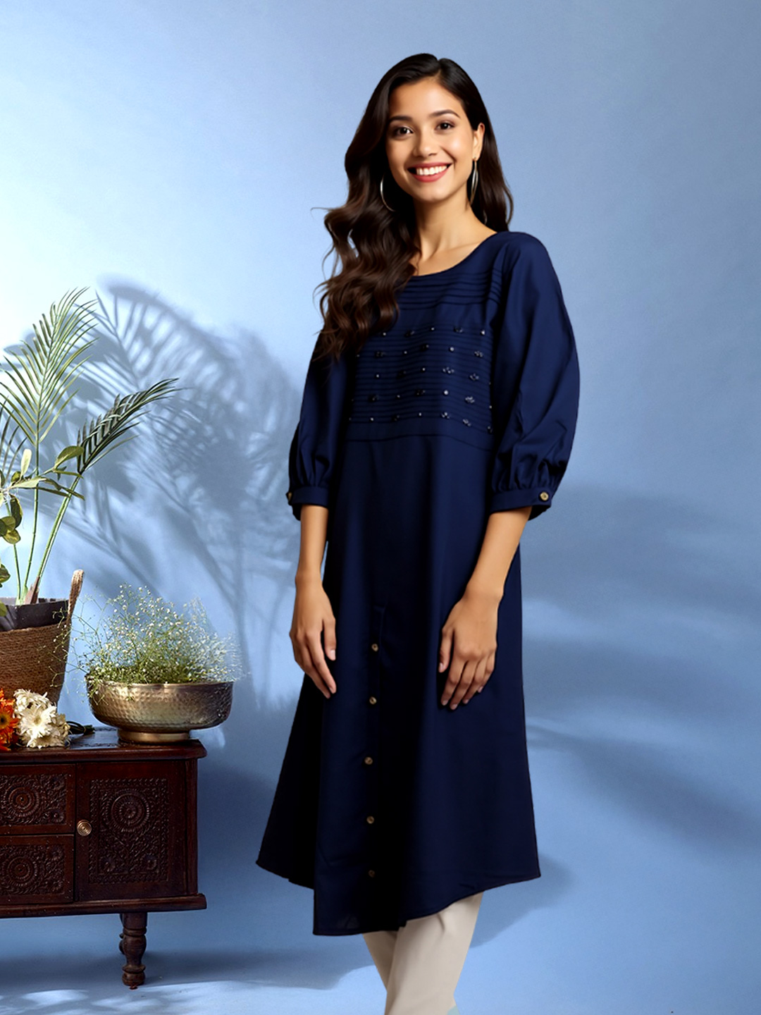 Picture of Pintuck Embellished A-line Kurta