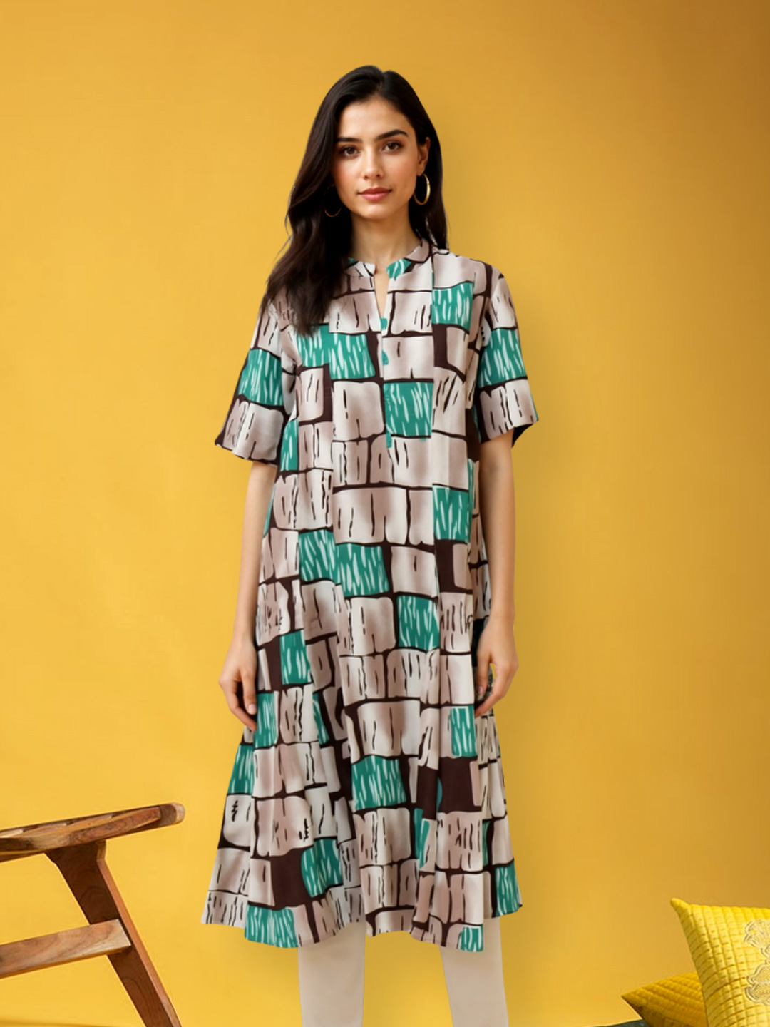 Picture of Abstract Print Mandarin Collar Kurta