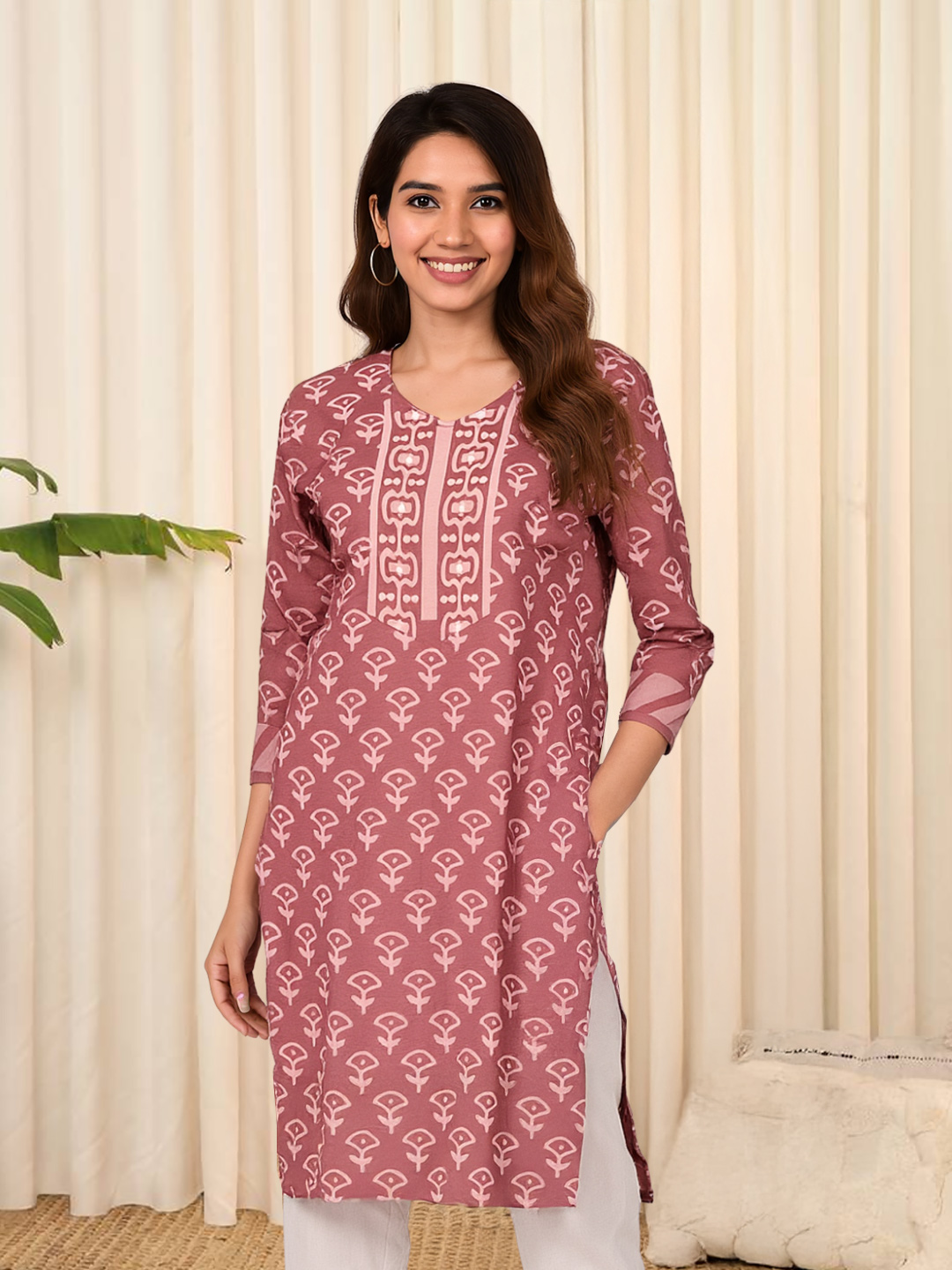 Picture of Modern V-Neck Floral Printed Kurta
