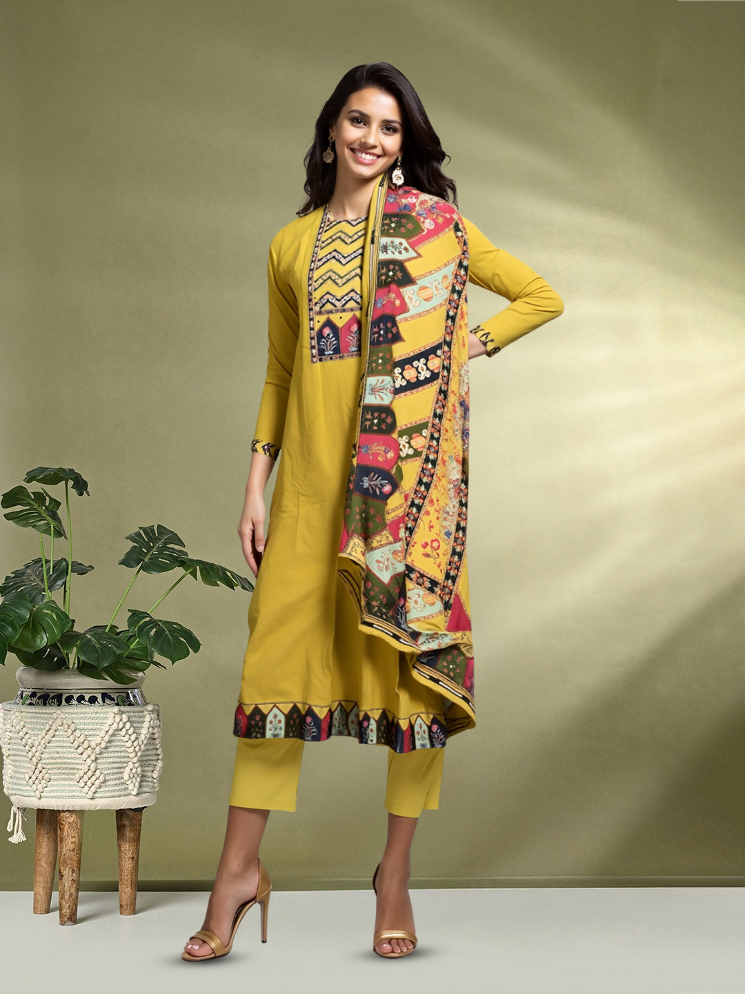 Picture of Graceful Ethnic Ensemble for a Radiant Look Anarkali Style Kurta with Pant & Dupatta Set