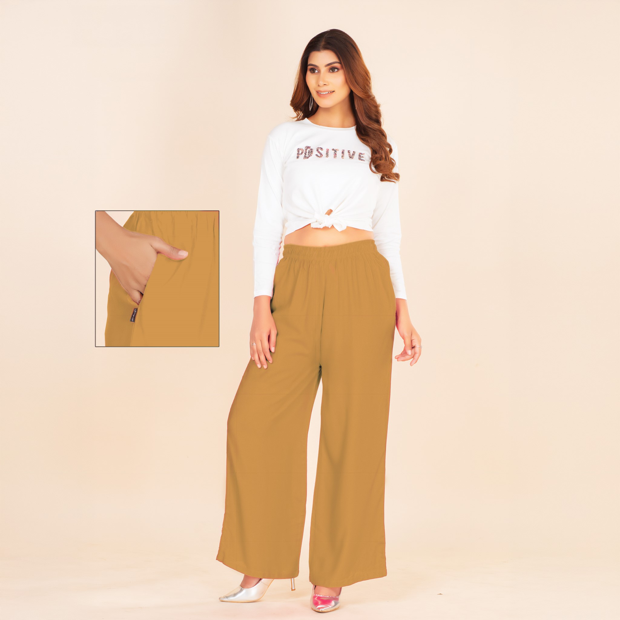 Picture of Camel Brown Wide-Leg Palazzo with Pocket