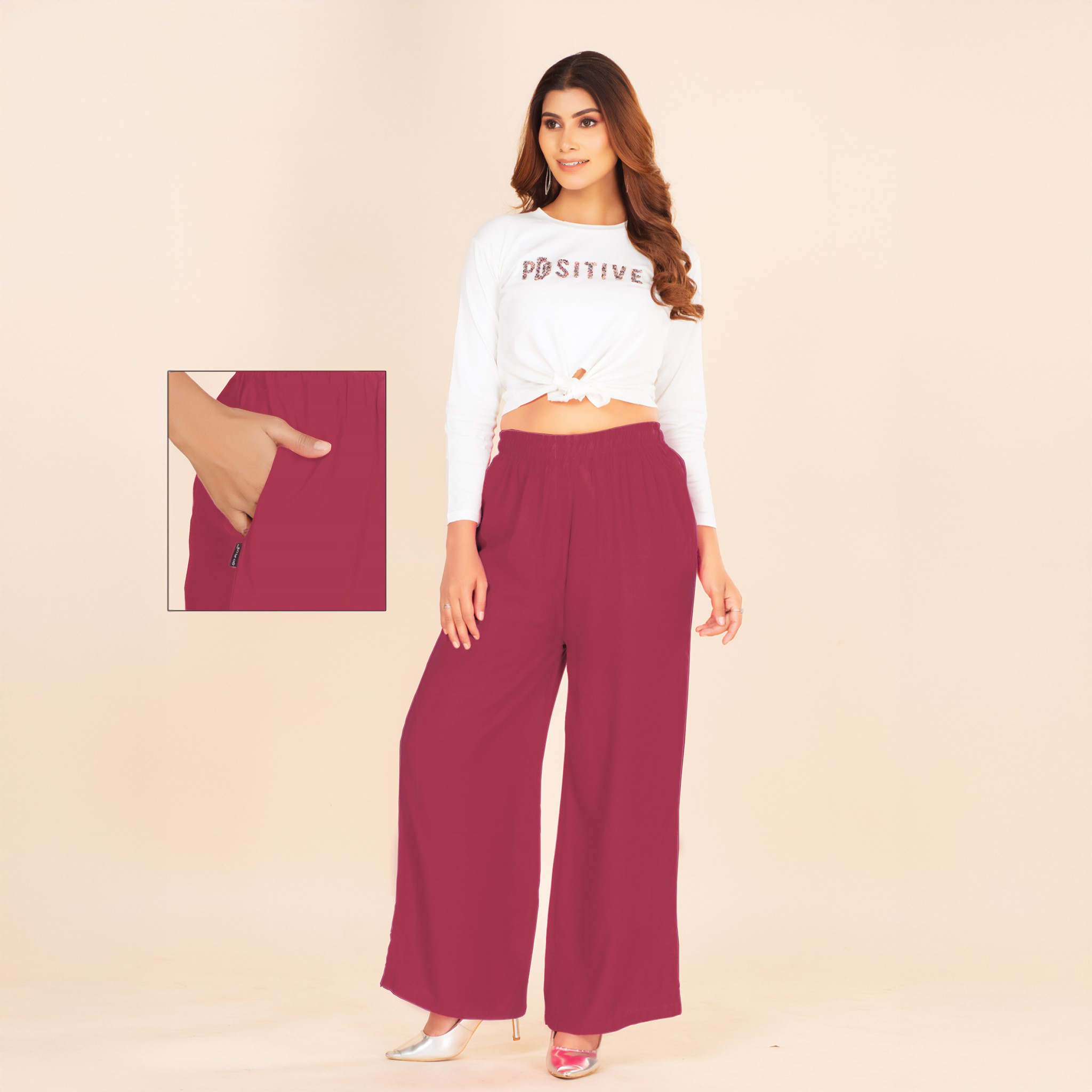 Picture of Dark Magenta Wide-Leg Palazzo with Pocket