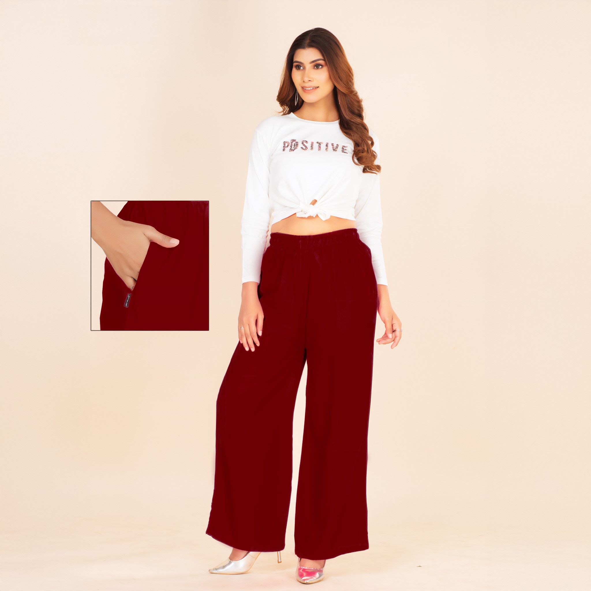 Picture of Deep Red Wide-Leg Palazzo with Pocket