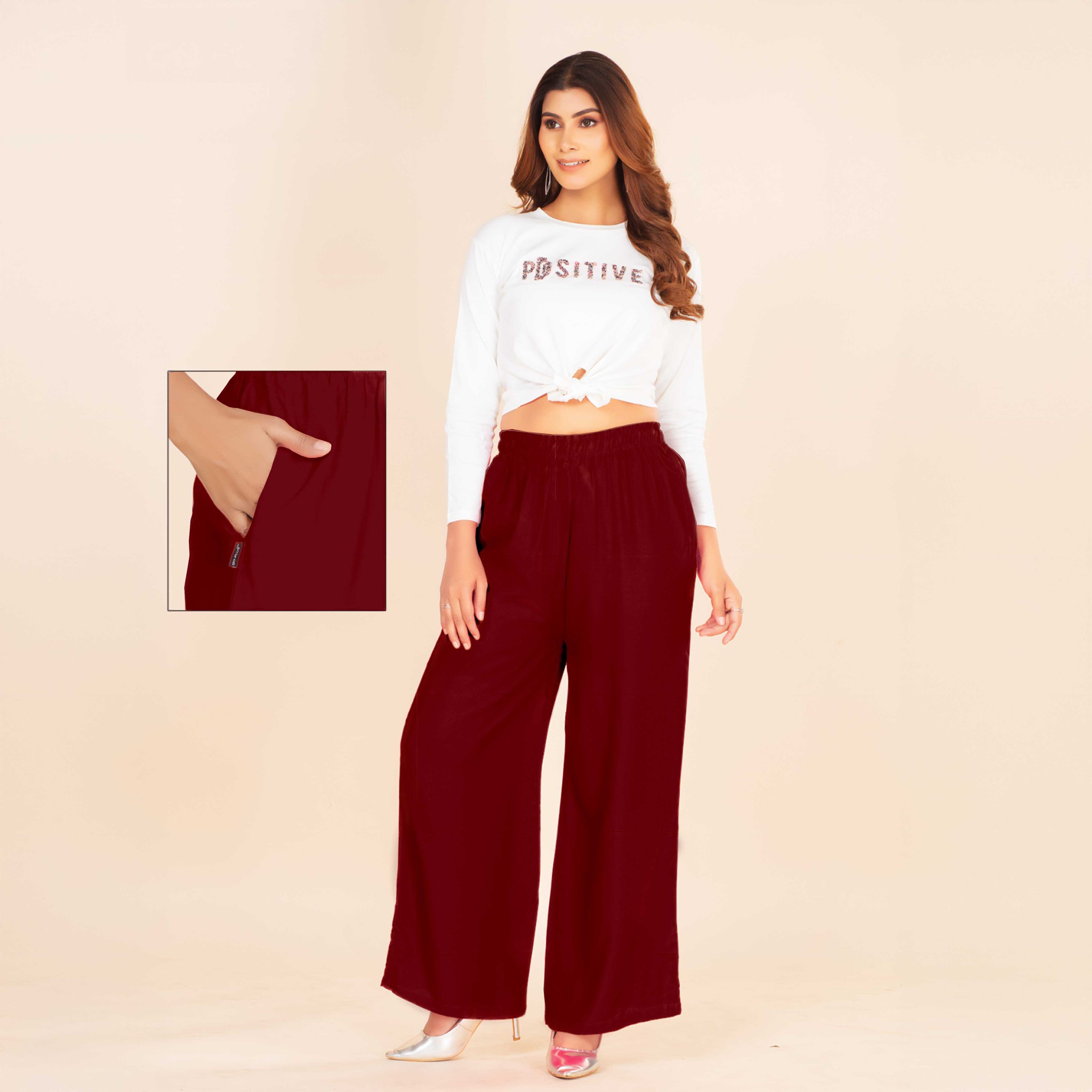 Picture of Burgundy Wide-Leg Palazzo with Pocket