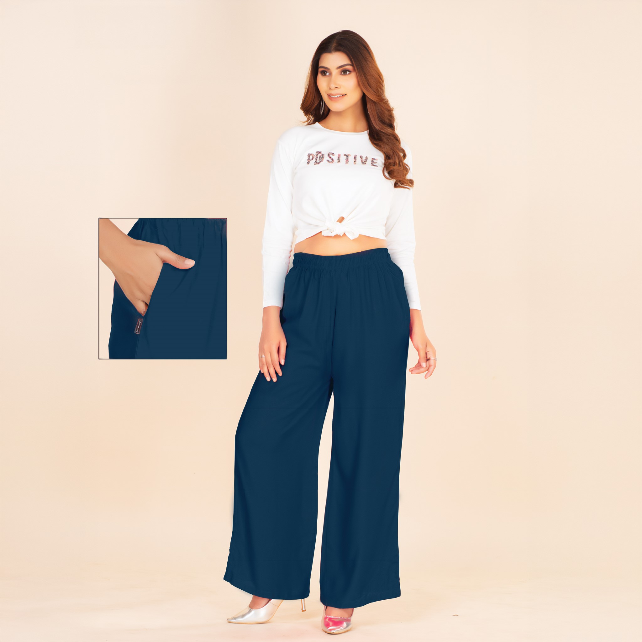 Picture of Denim Blue Wide-Leg Palazzo with Pocket