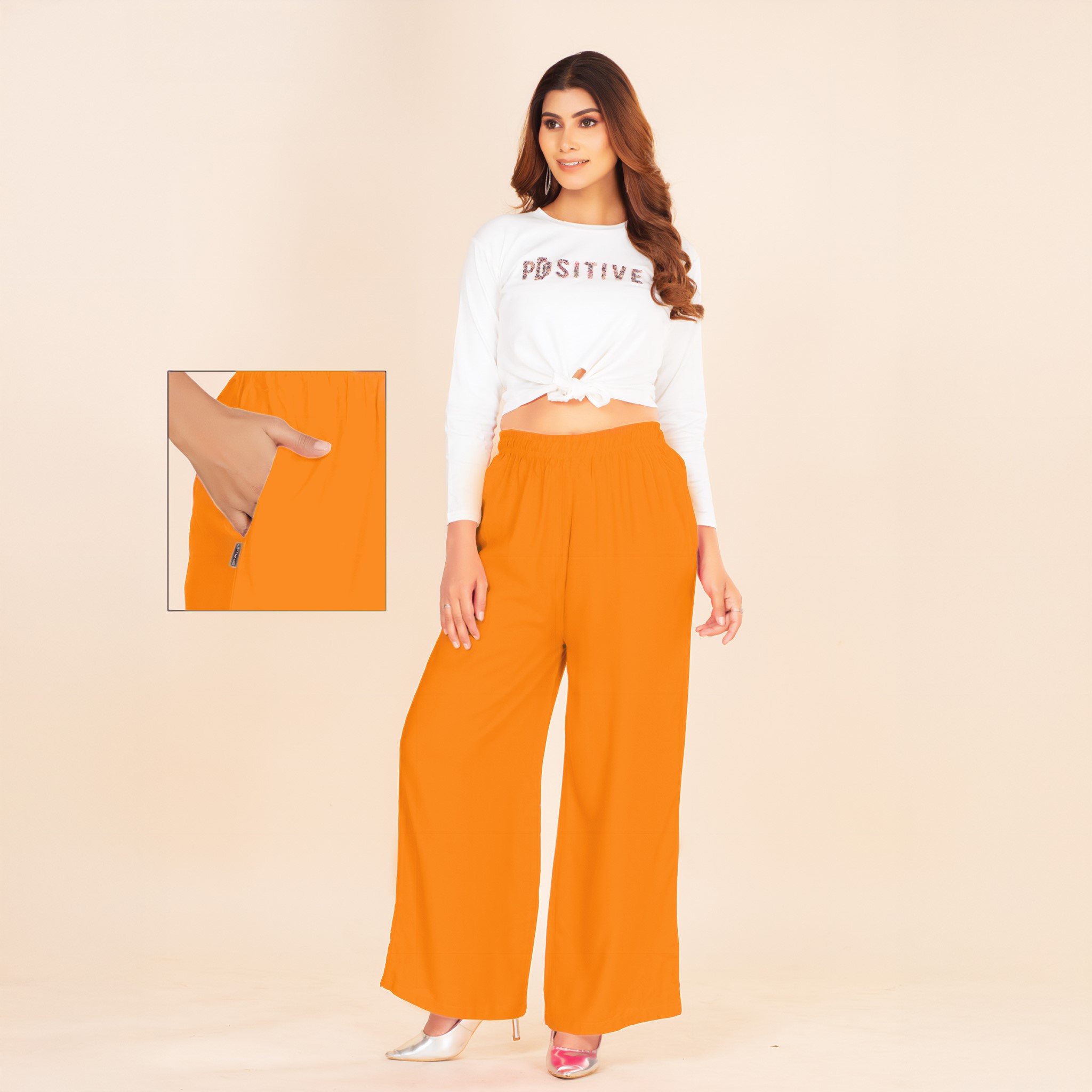 Picture of Deep Saffron Wide-Leg Palazzo with Pocket