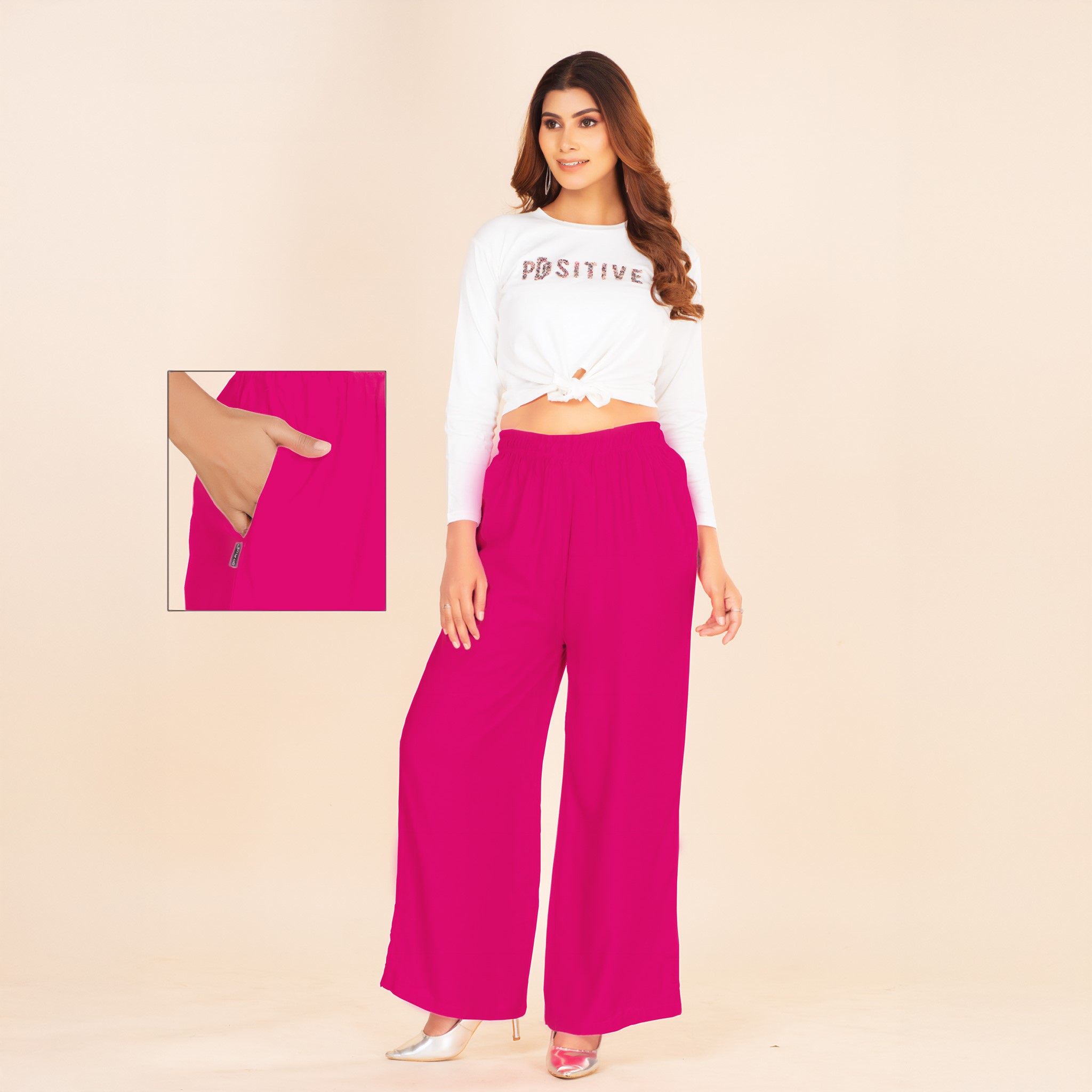 Picture of Dark Pink Wide-Leg Palazzo with Pocket