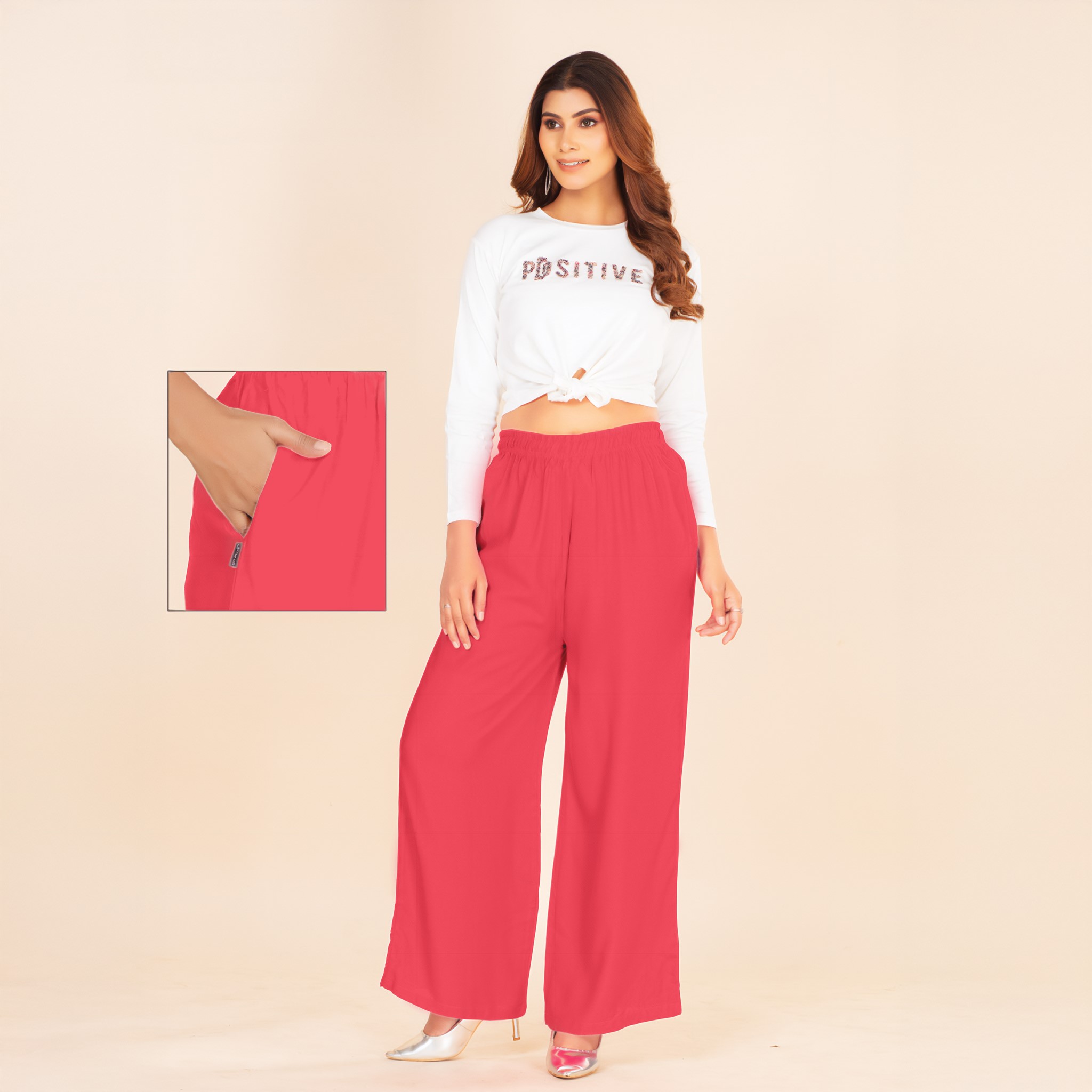 Picture of Rose Pink Wide-Leg Palazzo with Pocket