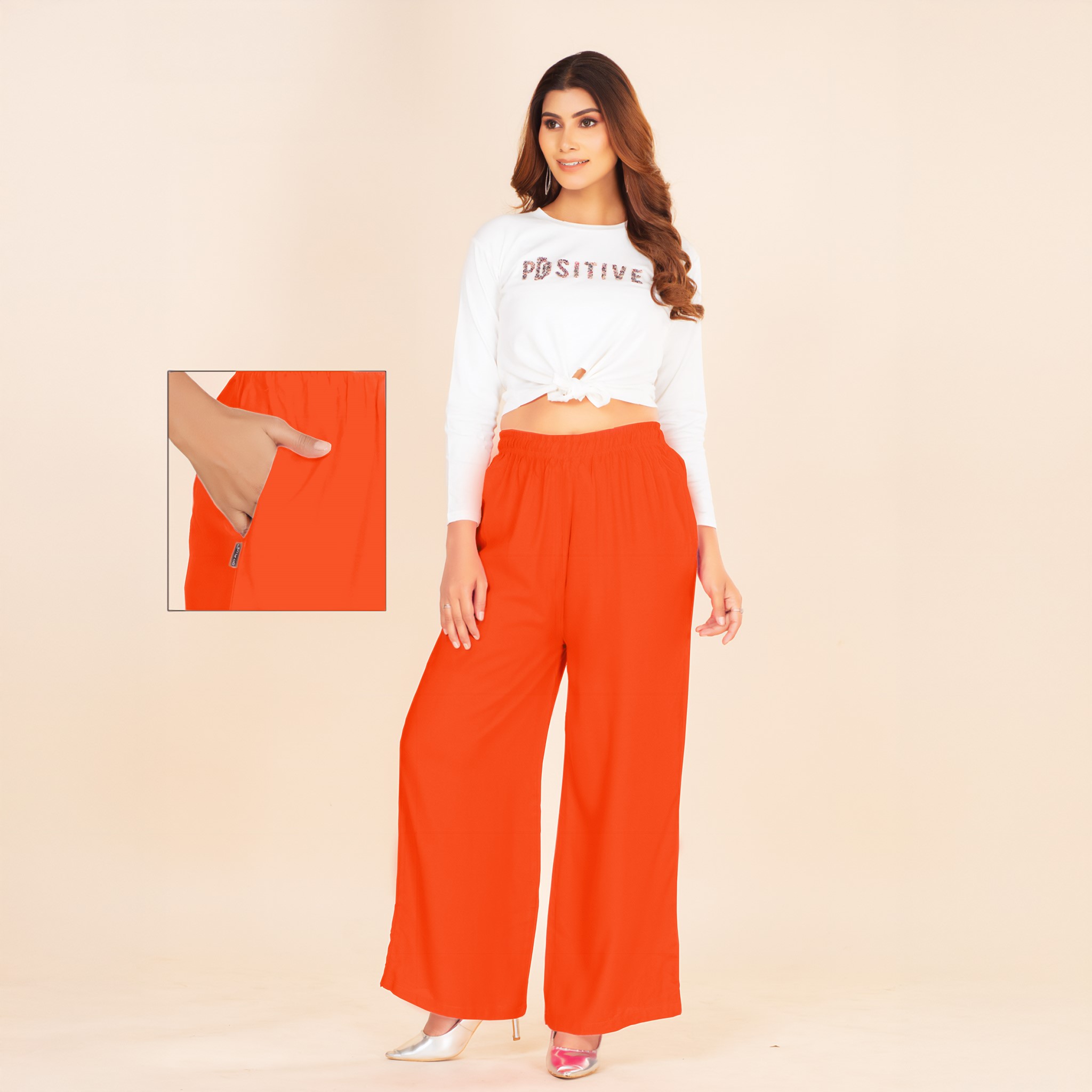 Picture of Orange Wide-Leg Palazzo with Pocket
