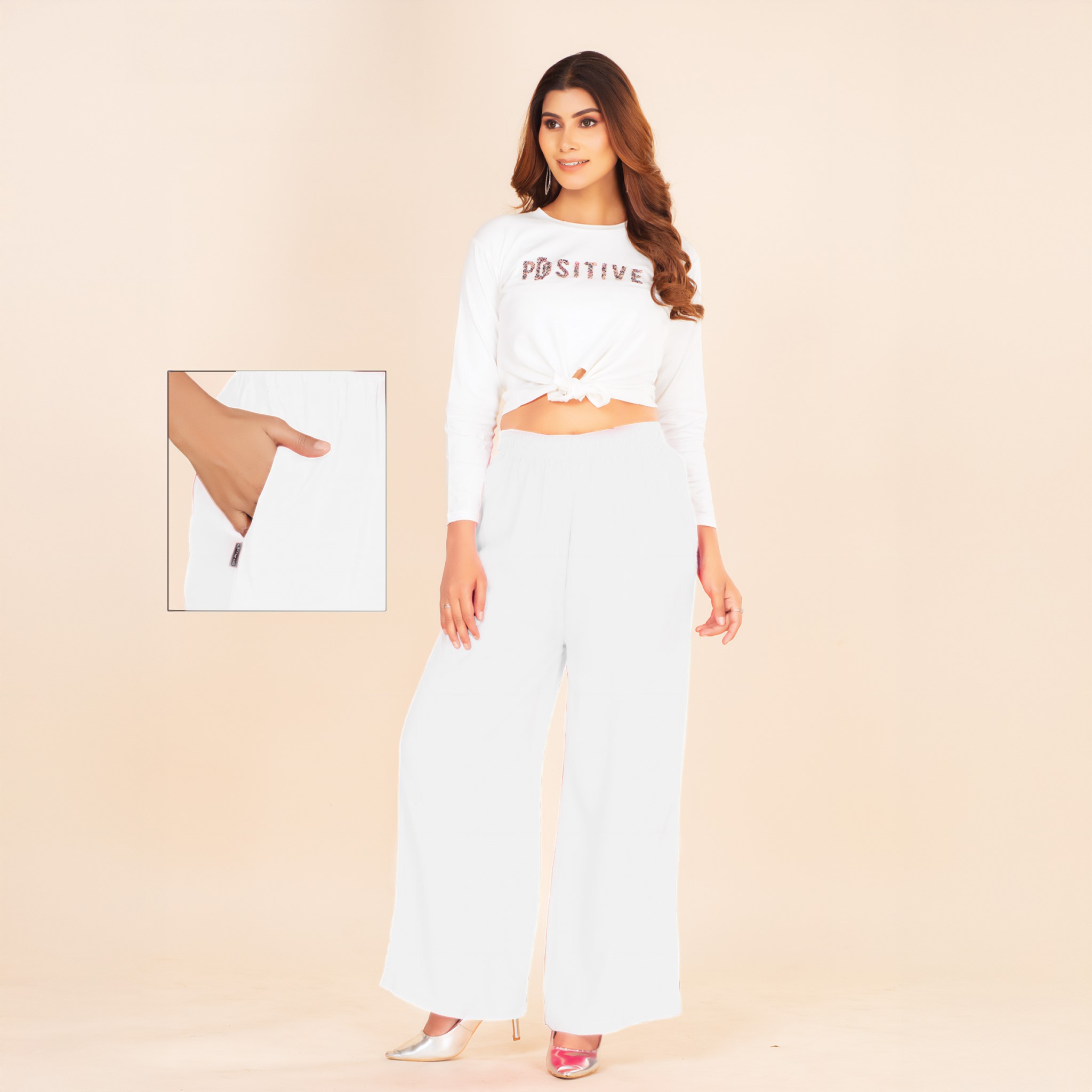 Picture of White Wide-Leg Palazzo with Pocket