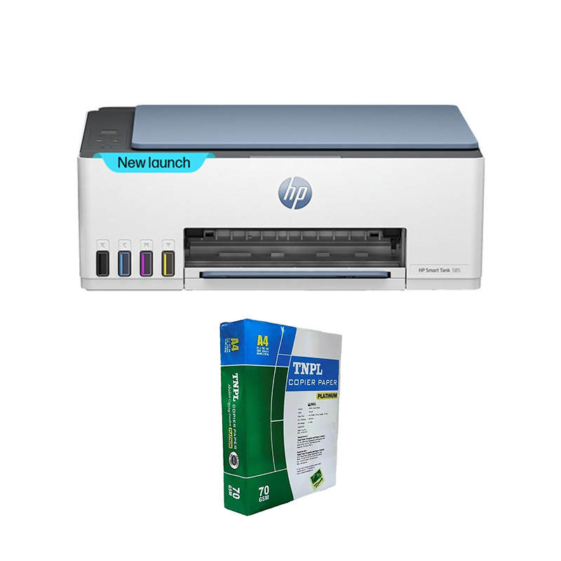 Picture of HP Smart Tank 525 All-in-One Multi-function Color Inkjet Printer  (Grey White, Ink Bottle) +  A4 Sheet Bundle