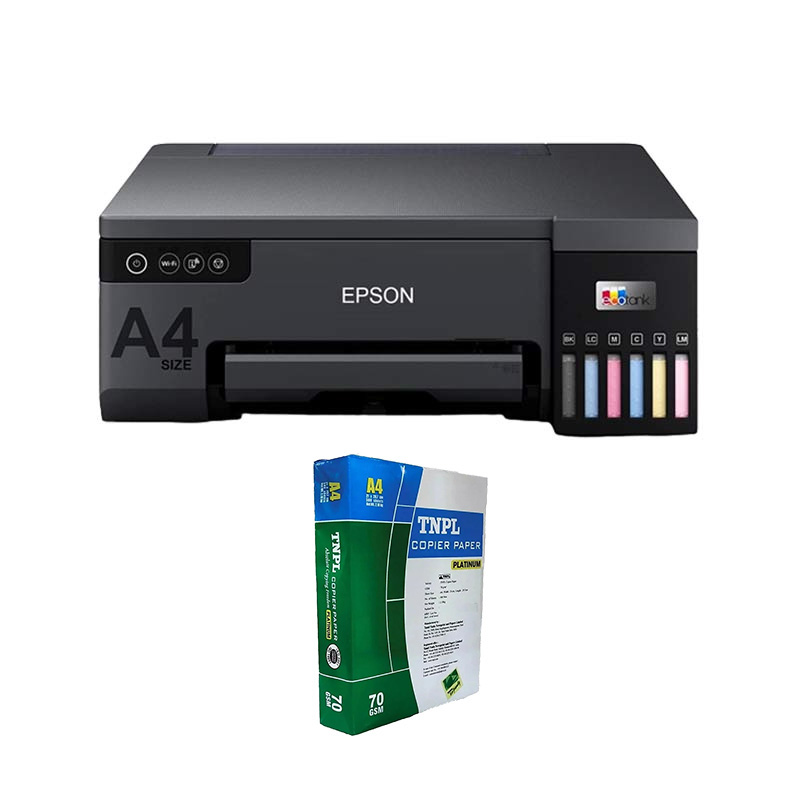 Picture of Epson EcoTank L8050 Ink Tank Photo Printer(A4 Size 6 Color Printer, 3D Printer, PVC Card Print) +  A4 Sheet Bundle