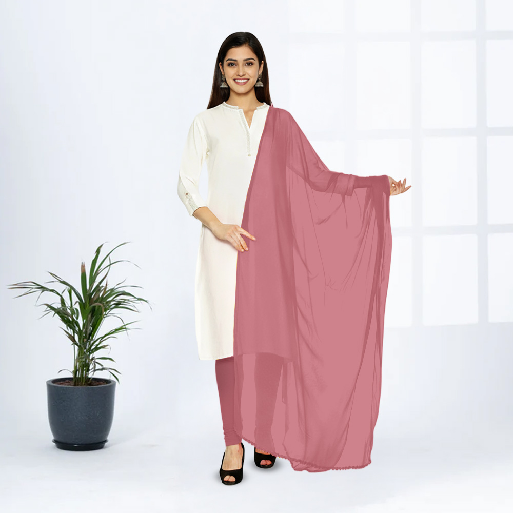 Picture of Women Petal Pink Chiffon Solid Dailywear Dupatta