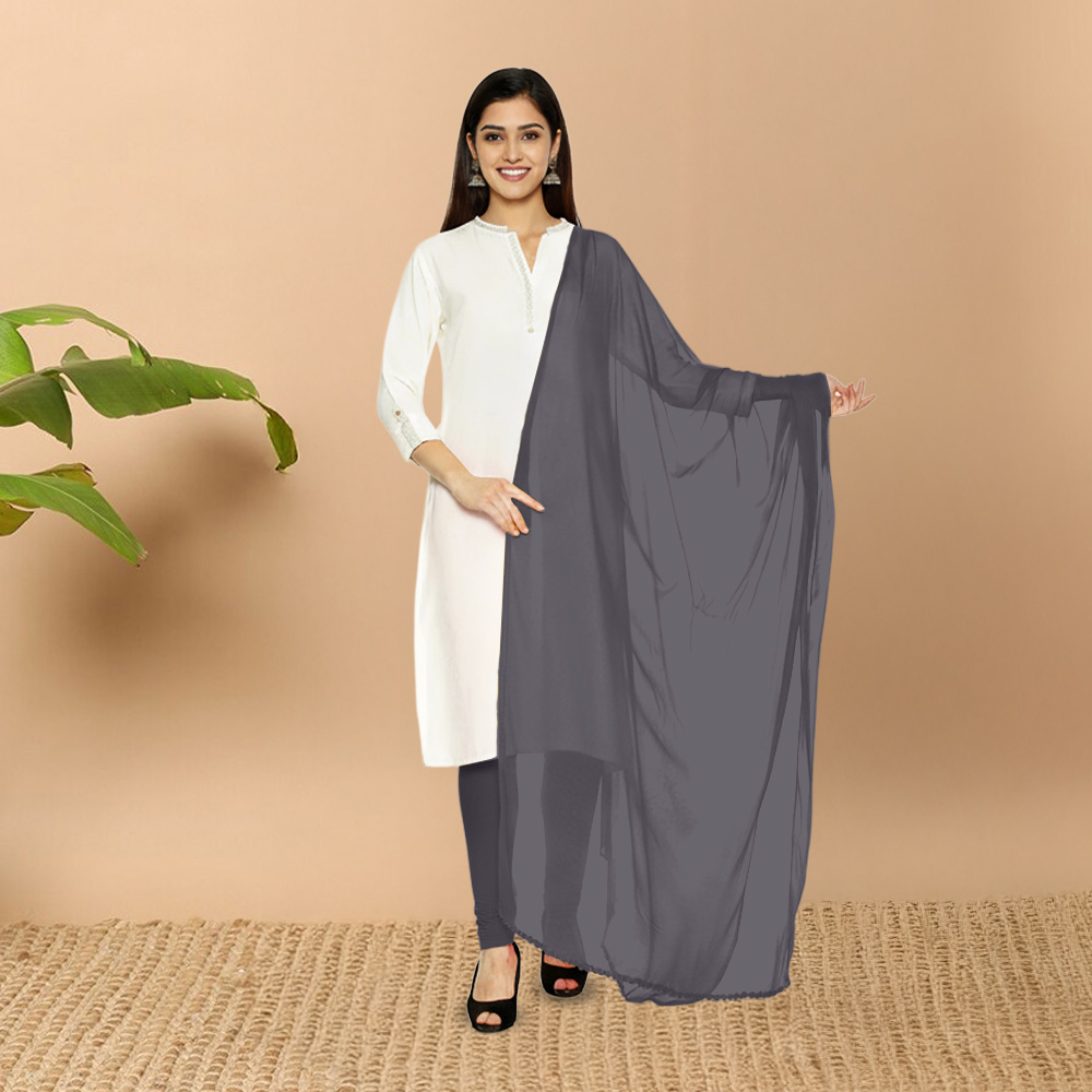 Picture of Women Charcoal Grey Chiffon Solid Dailywear Dupatta