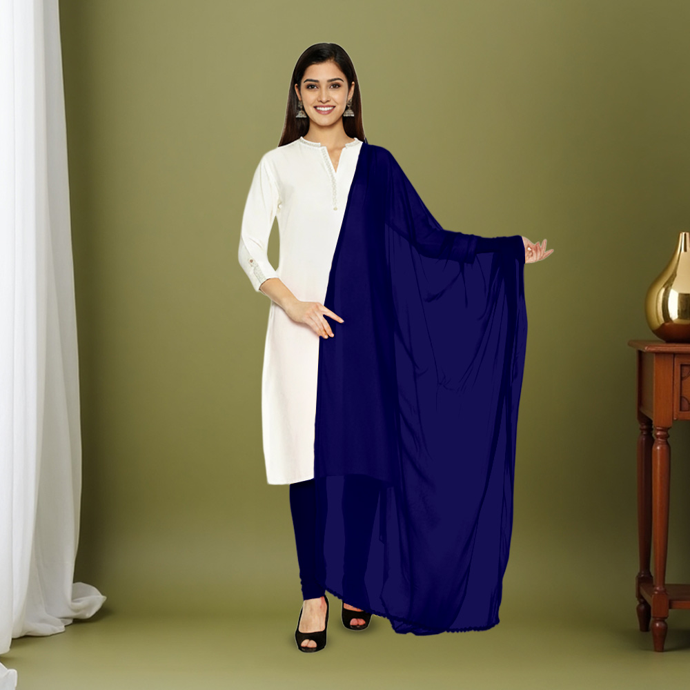 Picture of Women Royal Blue Chiffon Solid Dailywear Dupatta