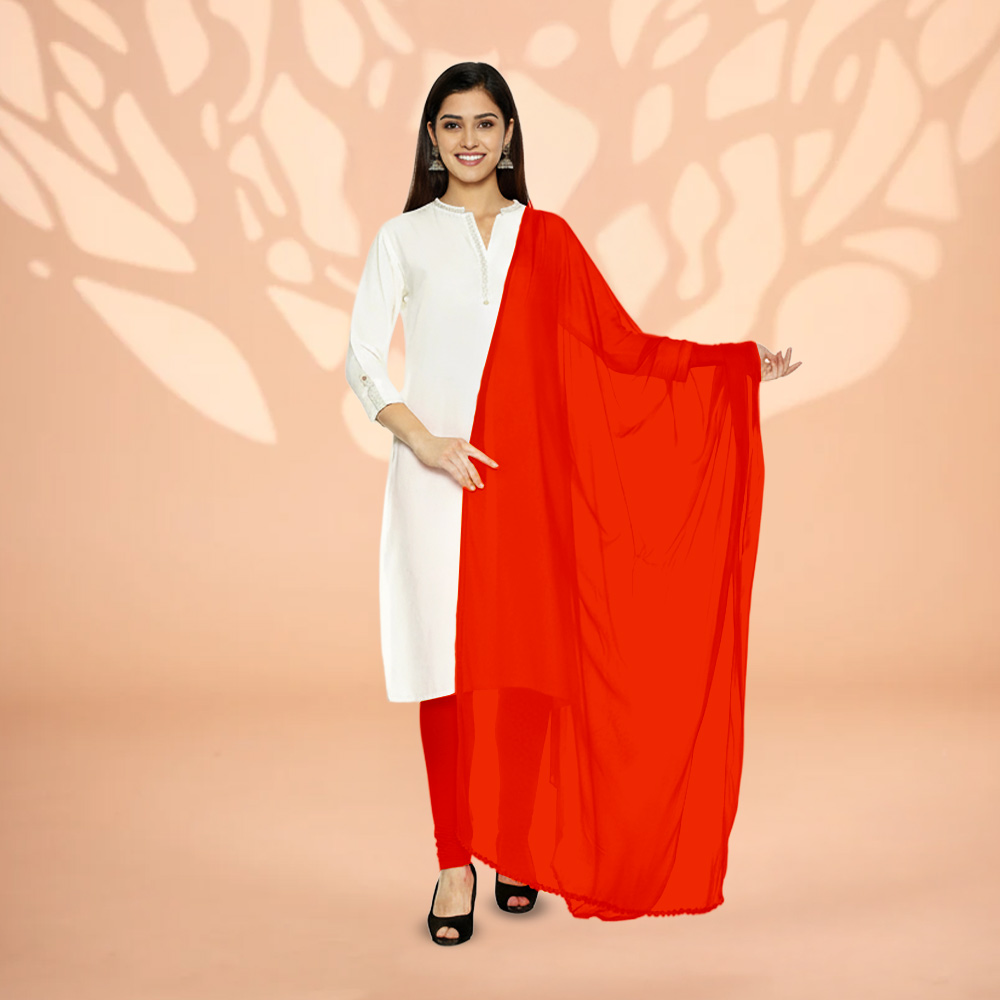 Picture of Women Dark Orange Chiffon Solid Dailywear Dupatta
