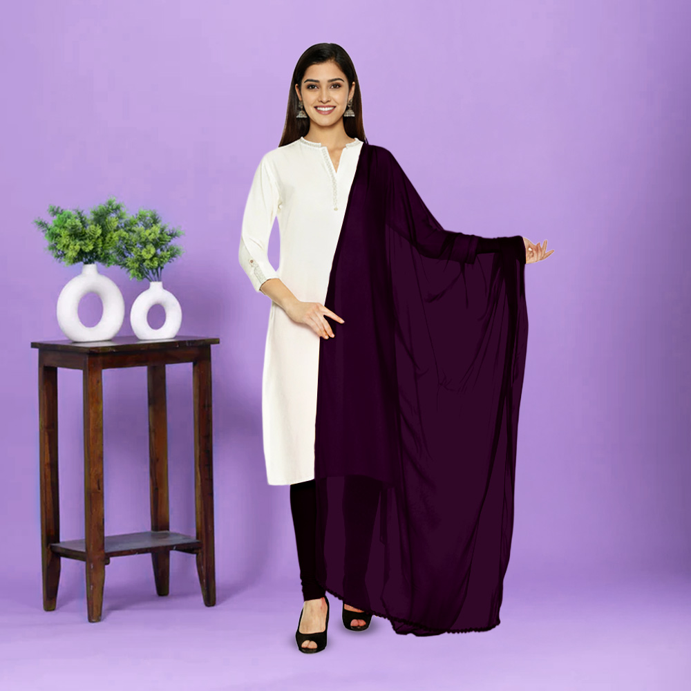 Picture of Women Dark Purple Chiffon Solid Dailywear Dupatta
