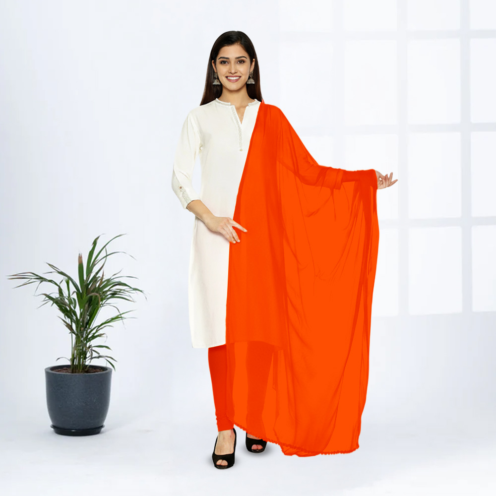 Picture of Women  Orange Chiffon Solid Dailywear Dupatta