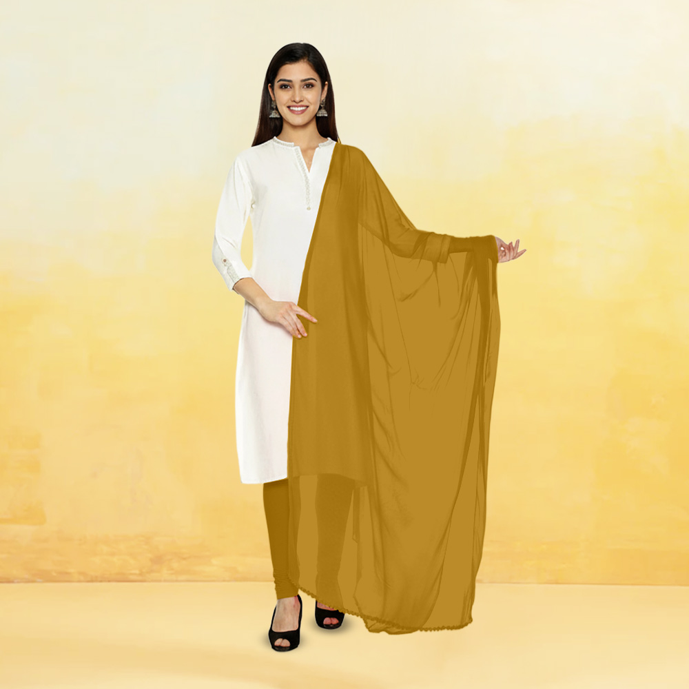 Picture of Women Golden Ochre Chiffon Solid Dailywear Dupatta