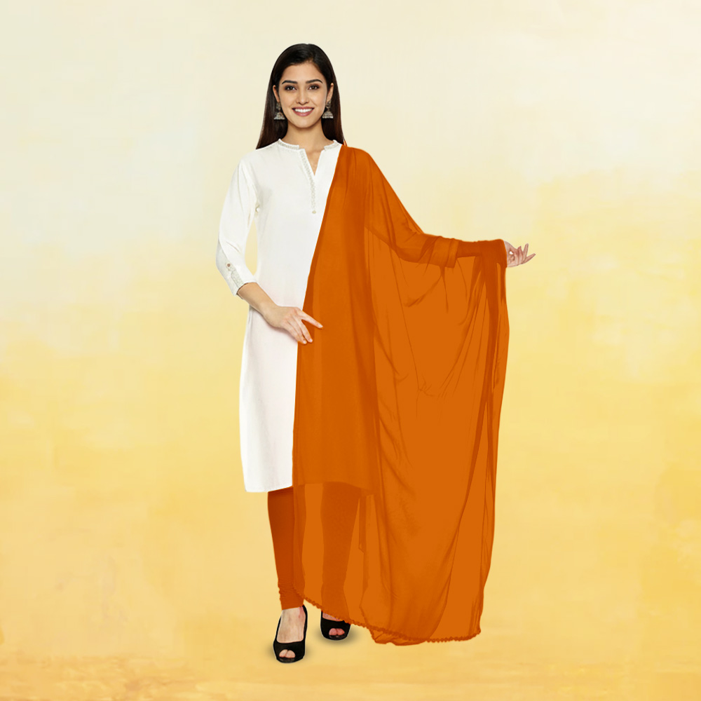 Picture of Women Deep Saffron Chiffon Solid Dailywear Dupatta