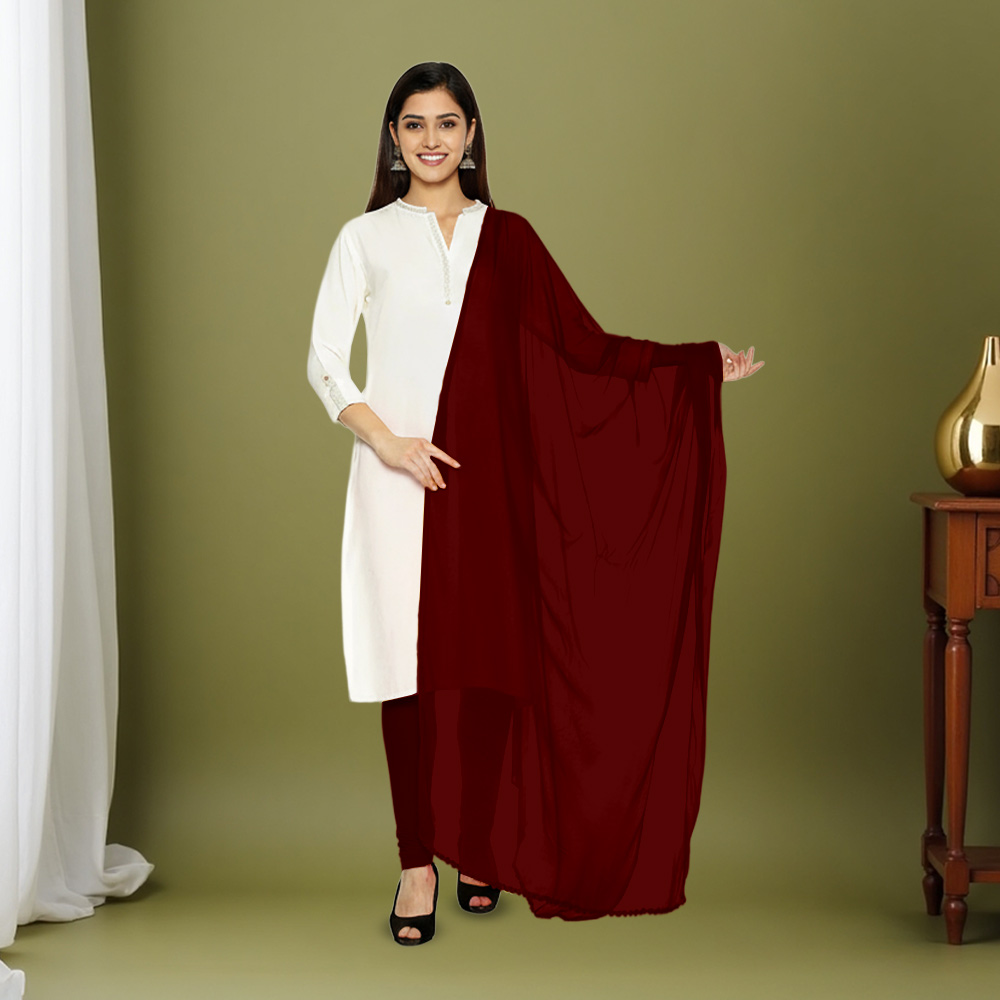 Picture of Women Deep Maroon Chiffon Solid Dailywear Dupatta
