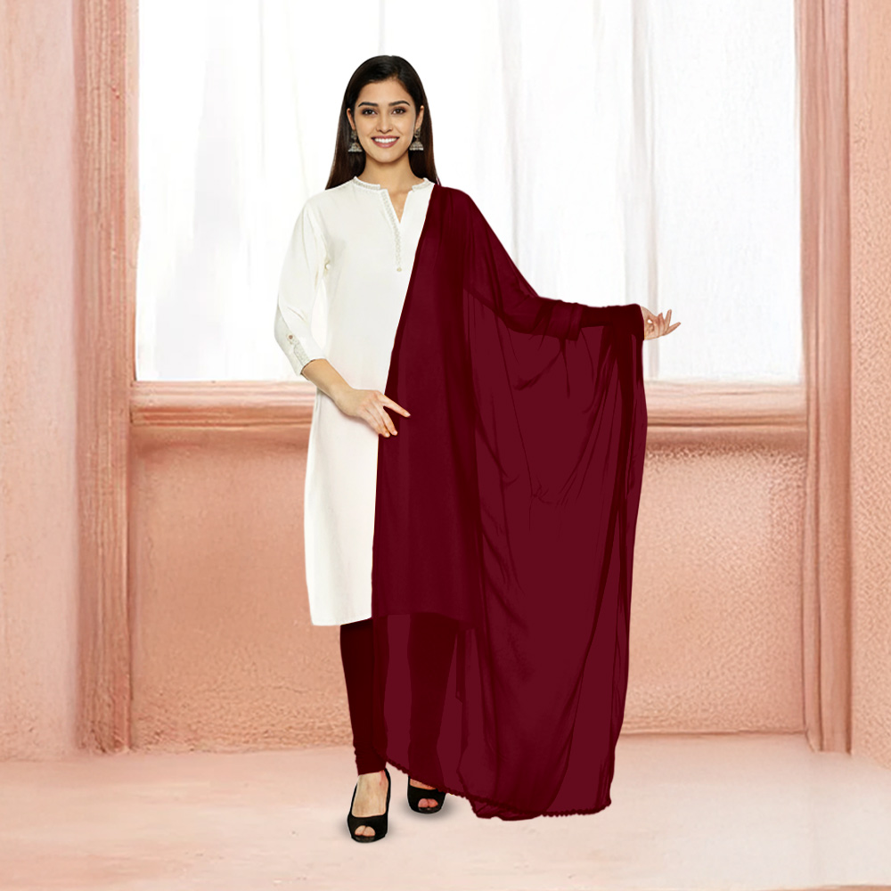 Picture of Women  Ruby Red Chiffon Solid Dailywear Dupatta