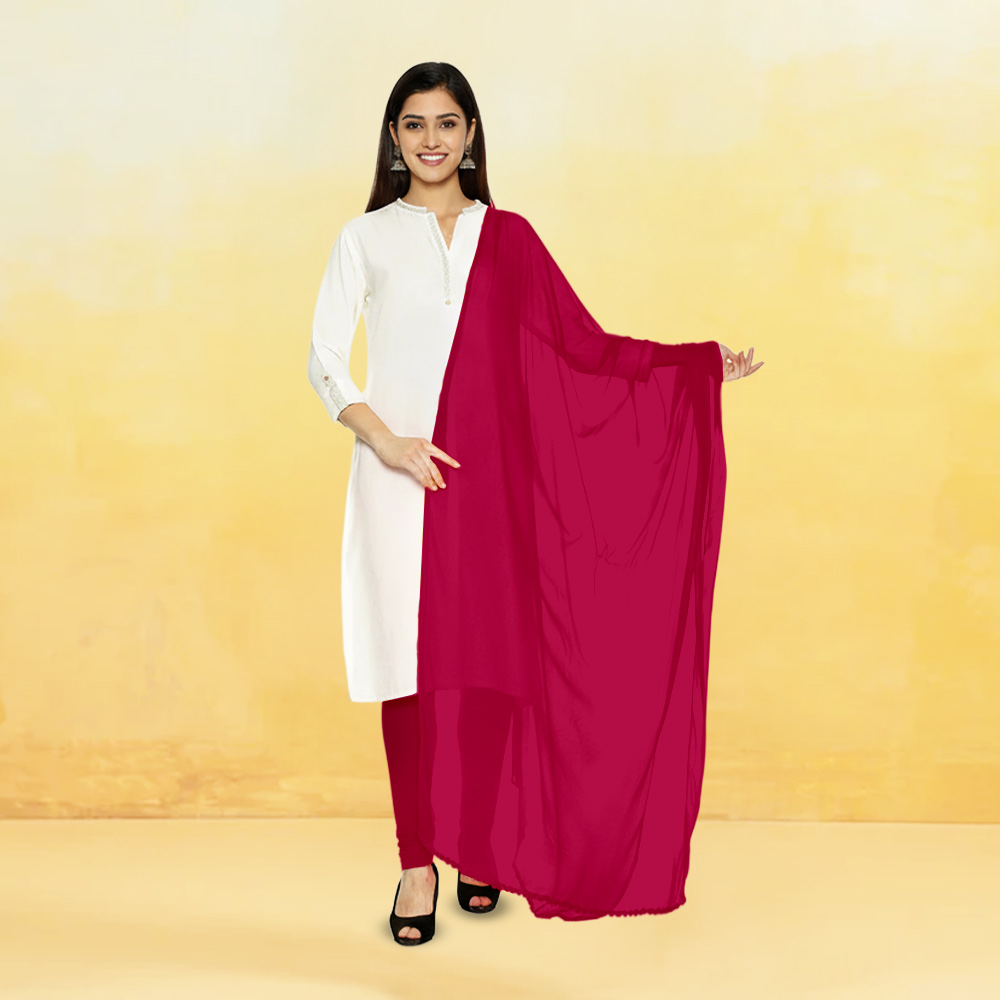 Picture of Women  Raspberry Pink Chiffon Solid Dailywear Dupatta