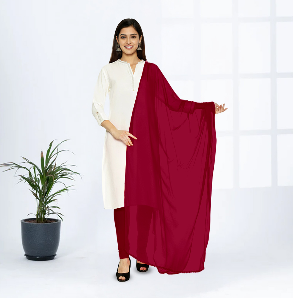Picture of Women Rani Pink Chiffon Solid Dailywear Dupatta