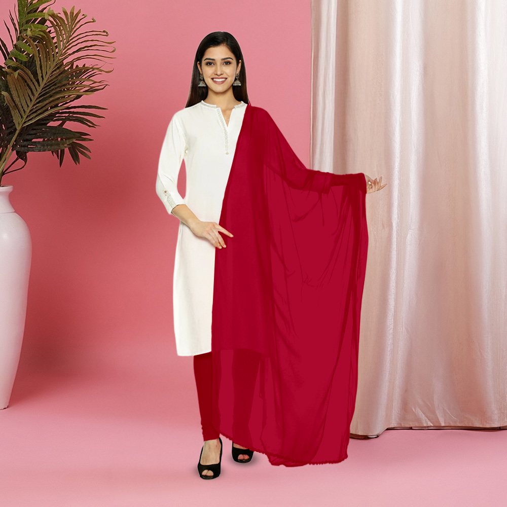 Picture of Women Crimson Pink Chiffon Solid Dailywear Dupatta