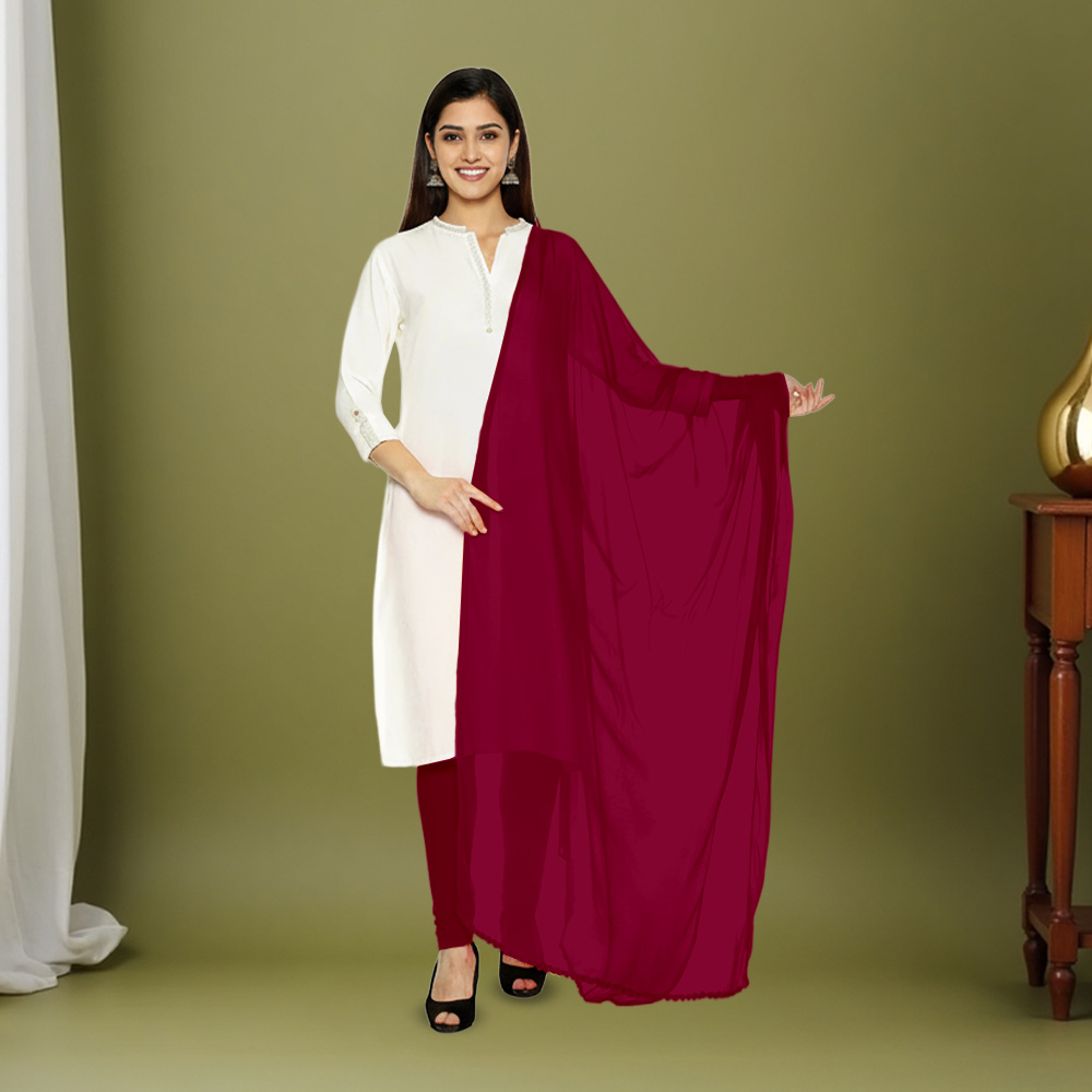 Picture of Women  Deep Ruby Red Chiffon Solid Dailywear Dupatta