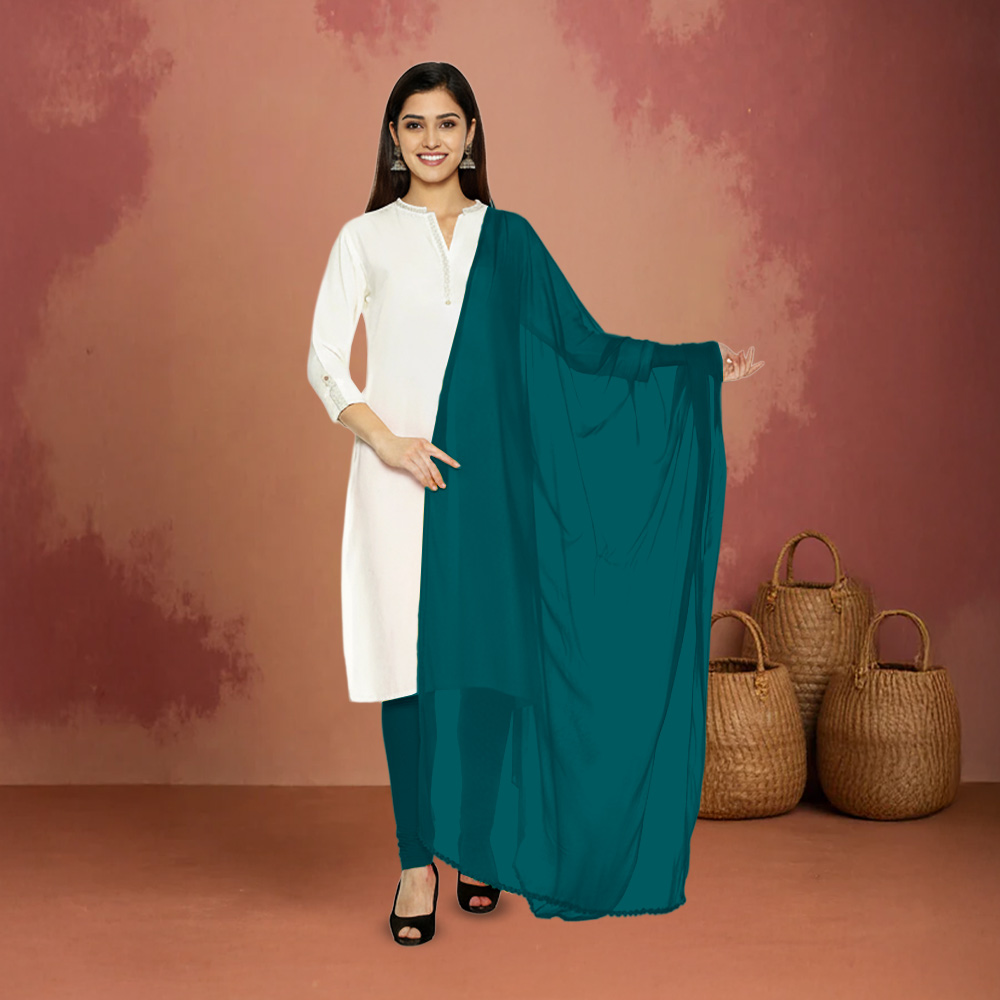 Picture of Women Teal Chiffon Solid Dailywear Dupatta
