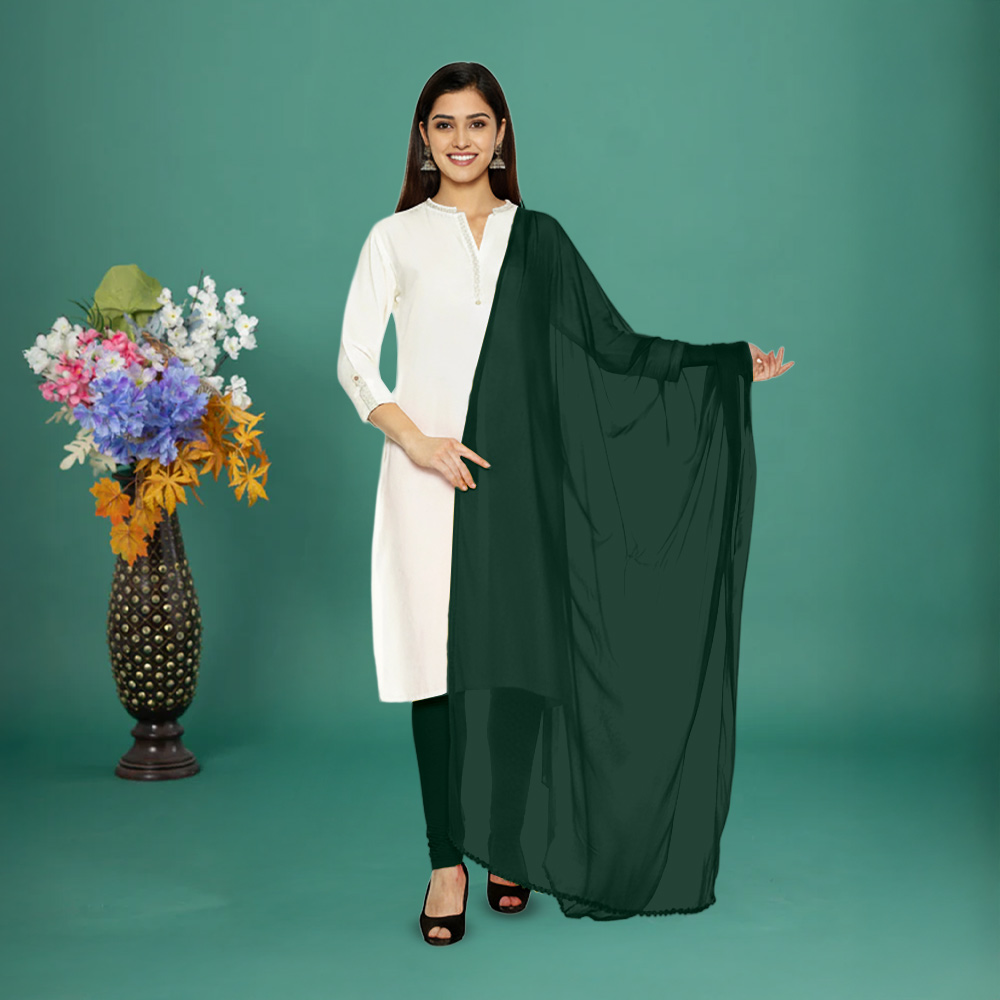 Picture of Women Hunter Green Chiffon Solid Dailywear Dupatta