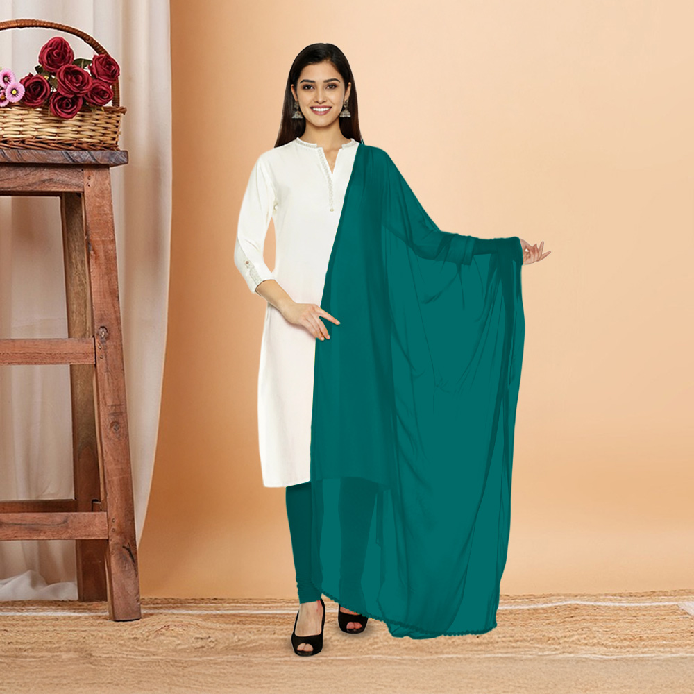 Picture of Women Teal Blue Chiffon Solid Dailywear Dupatta