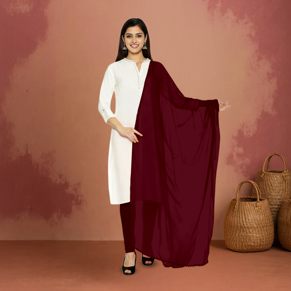Picture of Women Wine Chiffon Solid Dailywear Dupatta
