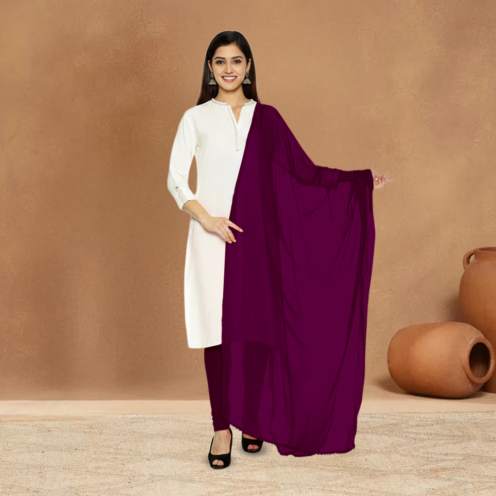 Picture of Women  Magenta Chiffon Solid Dailywear Dupatta