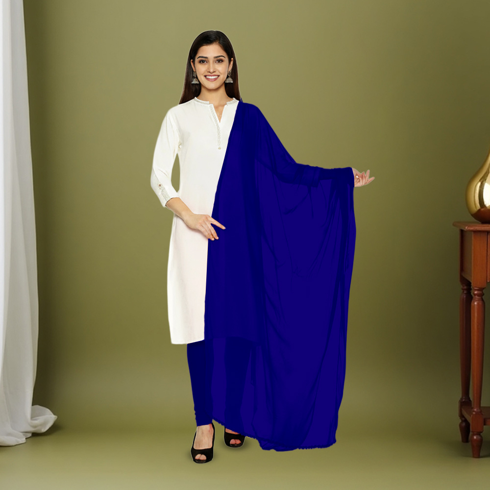 Picture of Women Indigo Blue Chiffon Solid Dailywear Dupatta