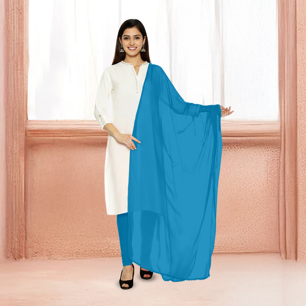 Picture of Women  Blue Chiffon Solid Dailywear Dupatta 