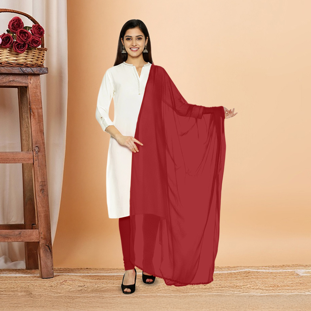 Picture of Women Burnt Red Chiffon Solid Dailywear Dupatta