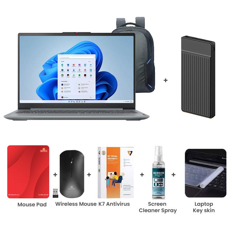 Picture of Lenovo IdeaPad Slim 3 - Intel Core i3-1315U 15.6" (39.62 cm) 82X700HMIN Thin & Light Laptop (8GB / 512GB SSD/ Full HD Display/  Camera Privacy Shutter/ Anti-glare/ Integrated Intel UHD Graphics/ Windows 11 Home/ MS Office 2024/ 1Year Warranty/ Arctic Grey/ 1.62 kg) 1000mAh Power Bank + Wireless Mouse + Mouse Pad + K7 Antivirus + Screen Cleaner Spray + Laptop Key Skin