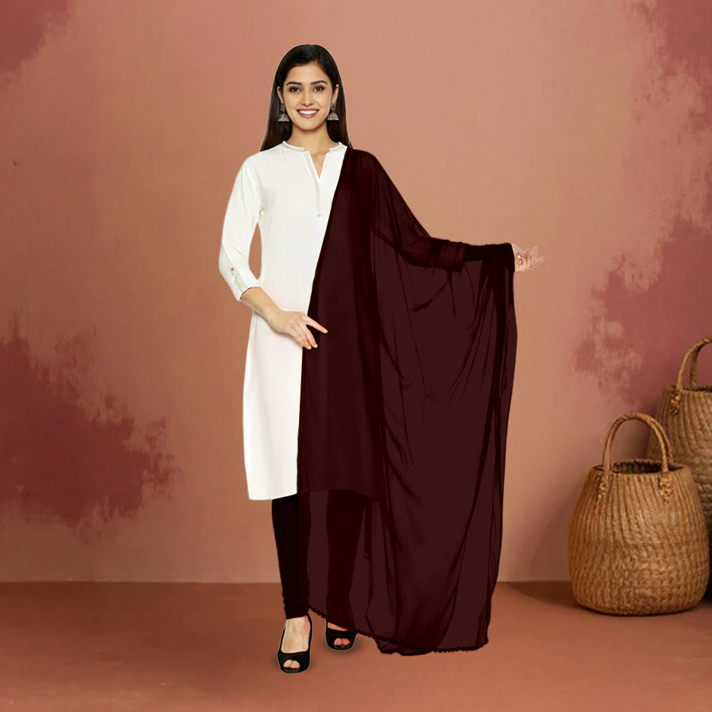 Picture of Women  Deep Brown Chiffon Solid Dailywear Dupatta
