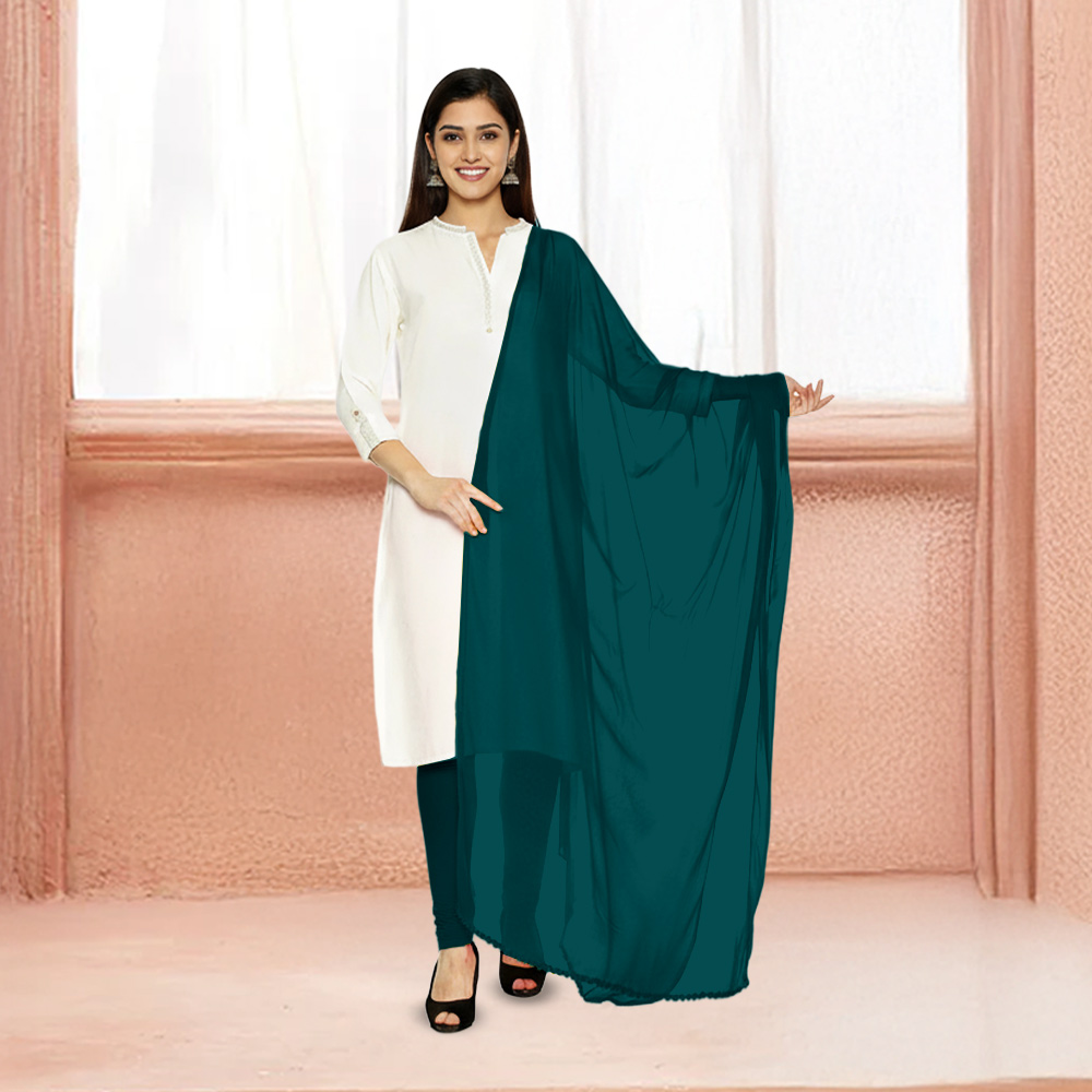 Picture of Women Emerald Green Chiffon Solid Dailywear Dupatta