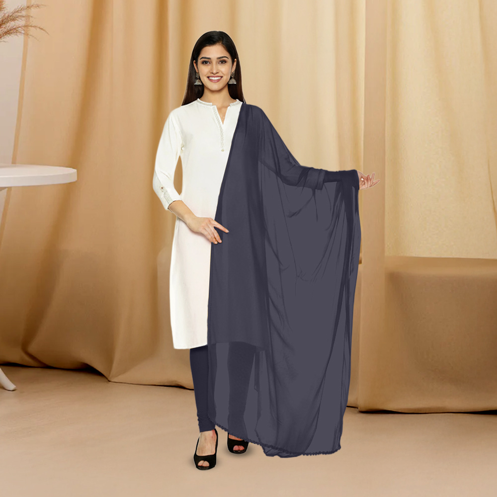 Picture of Women Graphite Grey Chiffon Solid Dailywear Dupatta