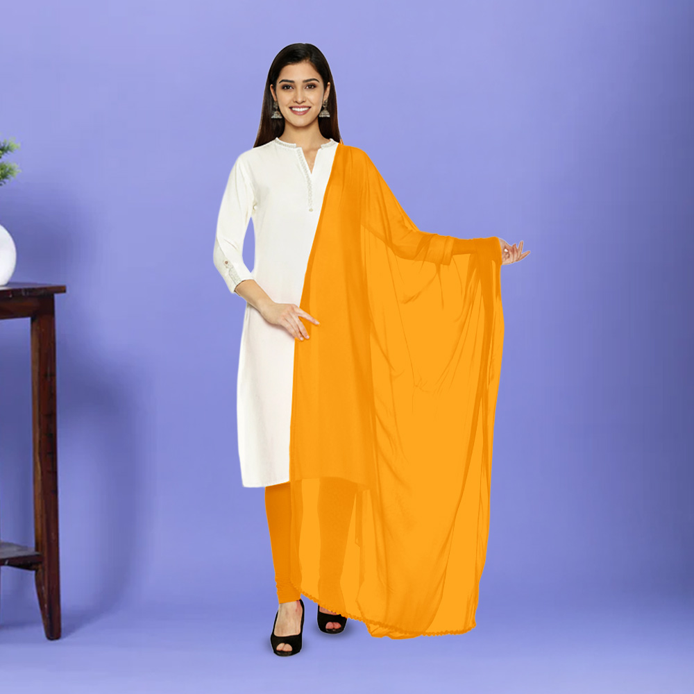 Picture of Women Golden Yellow Chiffon Solid Dailywear Dupatta