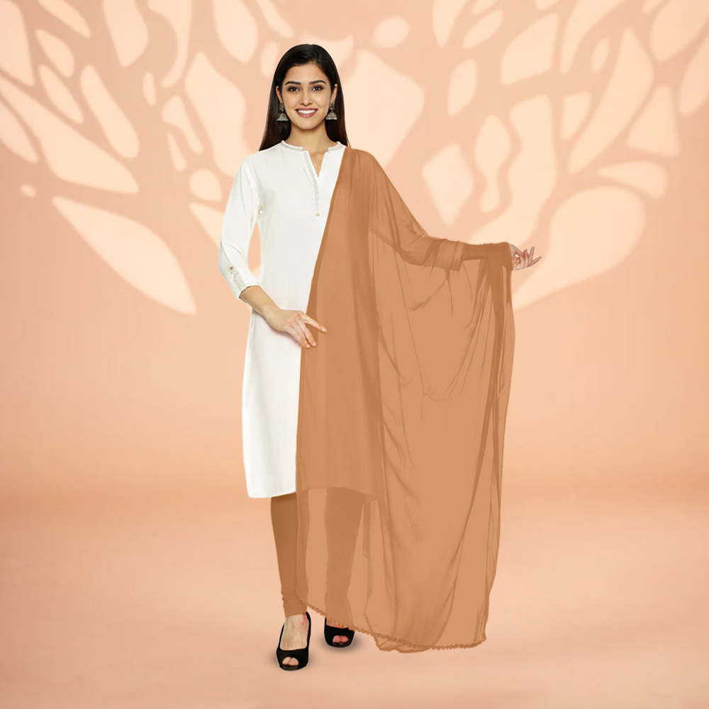 Picture of Women Sepia Brown Chiffon Solid Dailywear Dupatta
